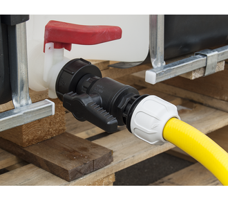 IBC discharge valve with hose screw connection