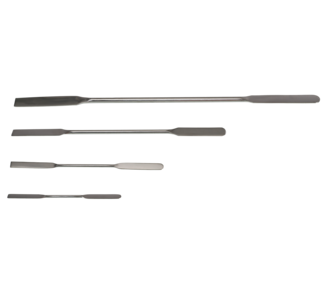 Double-sided spatula with an angular/rounded edge, made of stainless steel