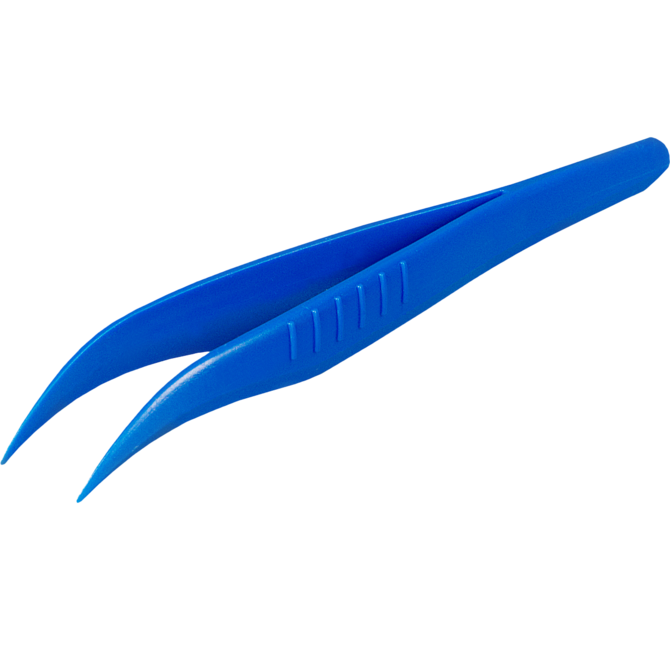 Single-use tweezers, blue, pointed/angled