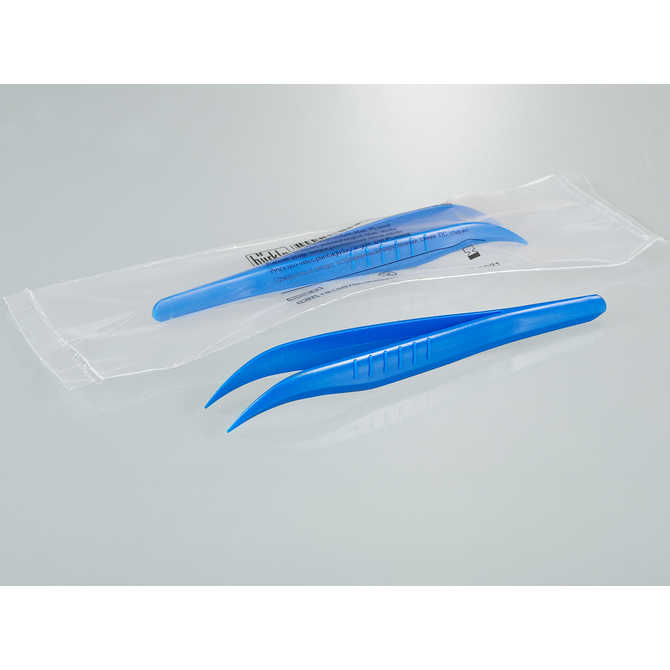 Single-use tweezers, blue, pointed/angled