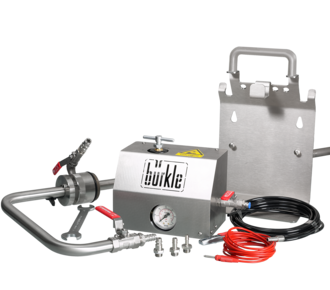 Dispensing system for solvents with discharge elbow