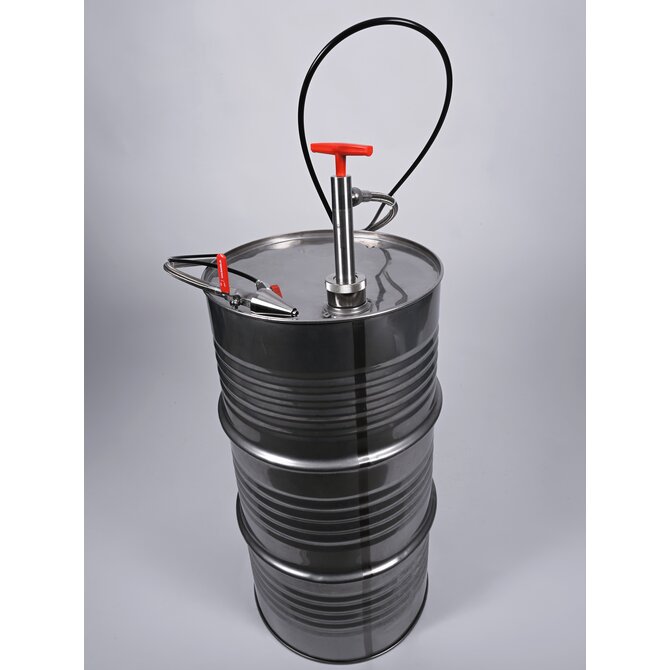 Gas-tight stainless steel drum pump with outlet hose