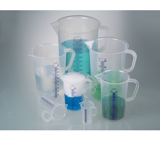 Graduated beakers with handle, blue graduation