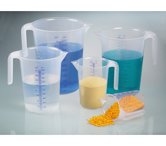 Industrial measuring jug, stackable