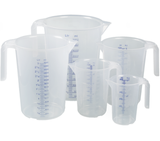 Industrial measuring jug, stackable