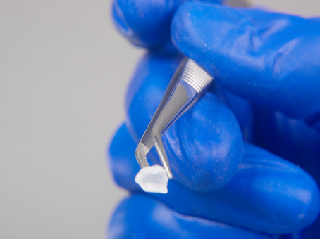 Forceps, stainless steel, sharp, bent form