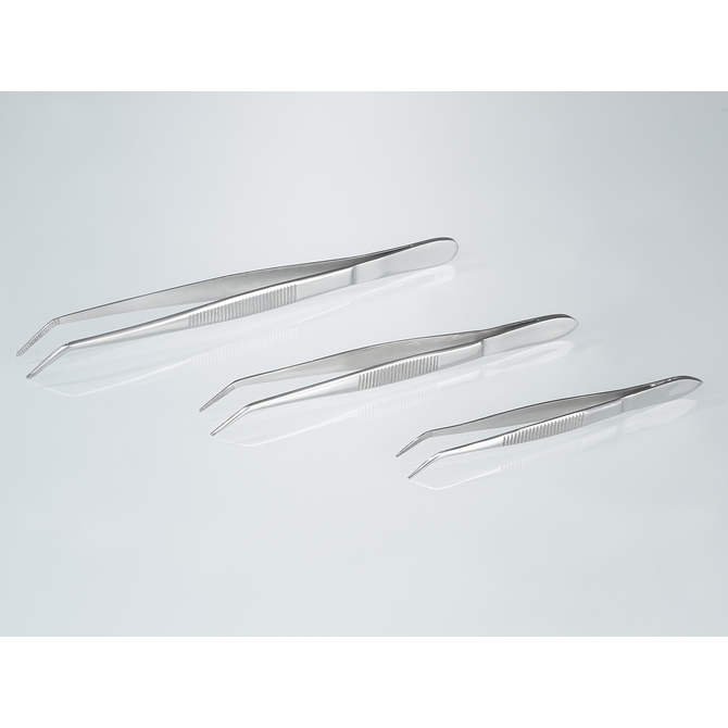 Forceps, stainless steel, sharp, bent form