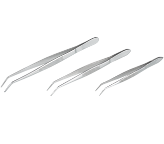 Forceps, stainless steel, sharp, bent form