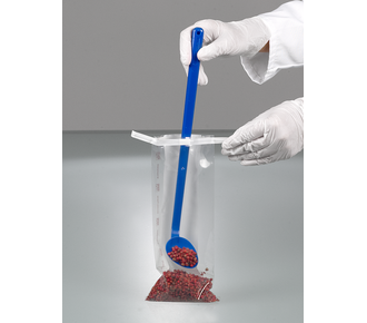 Sampling spoon curved, long handle, blue