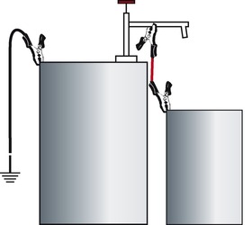 Conductive containers are connected with the red cable, the black cable makes the ground connection (water pipe, etc.)