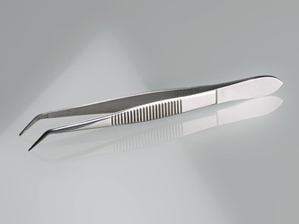 Forceps, stainless steel, sharp, bent form