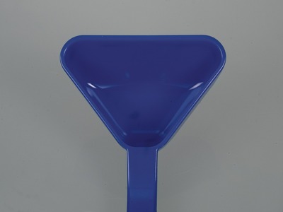 Ladle, long handle, disposable, blue, detail of ladle